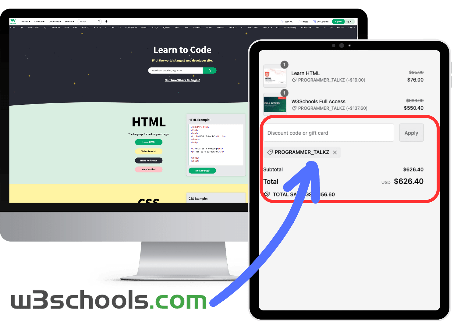w3school discount code